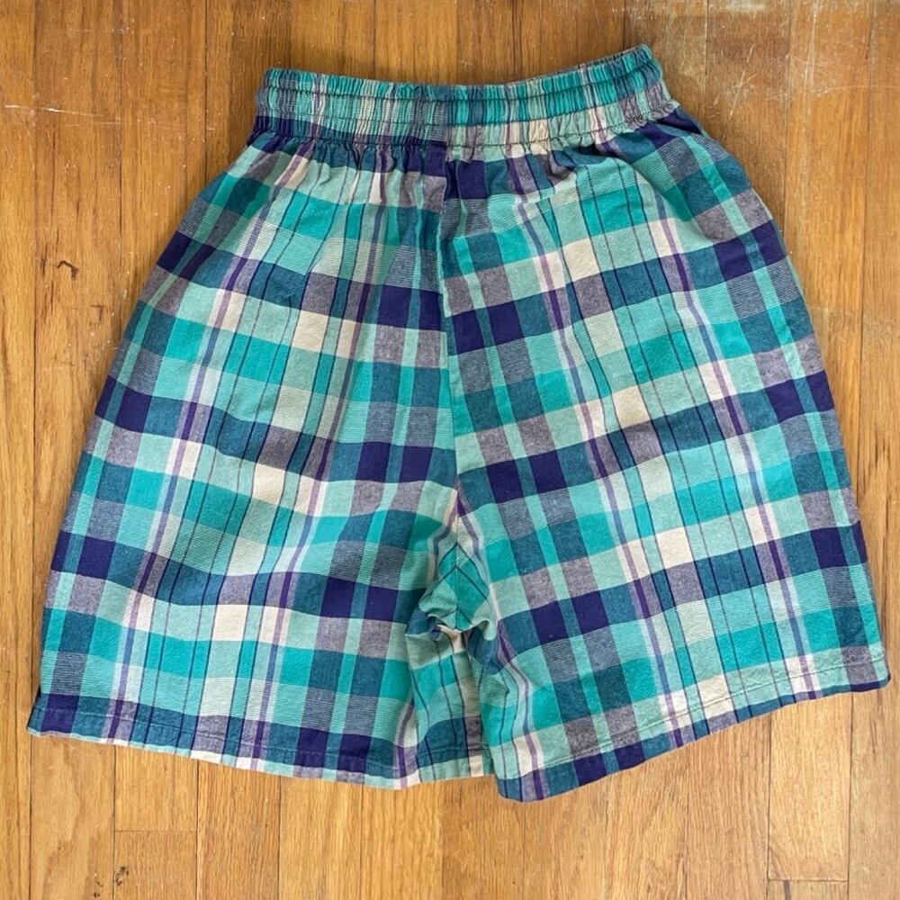 Vintage Plaid Cotton Shorts Womens Size XS 23-26" Waist 1980s High Waist Tartan - Picture 4 of 4